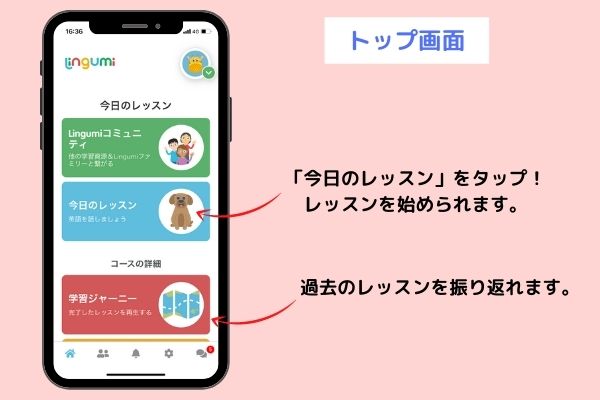 幼児英語アプリLingumiのトップ画面